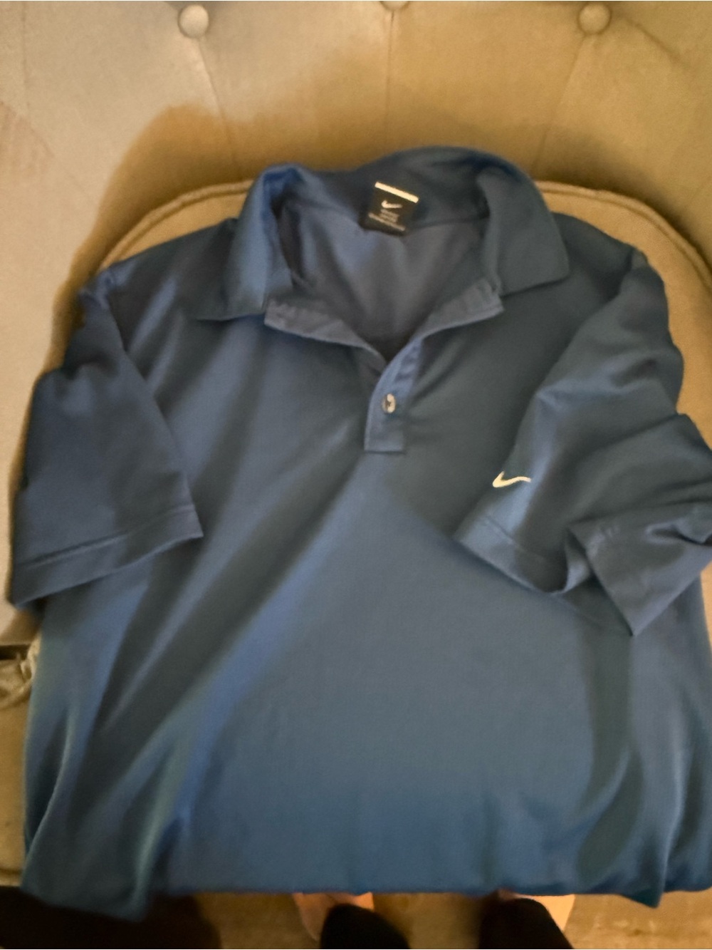 Nike Men's Navy Blue Polo with White Swoosh